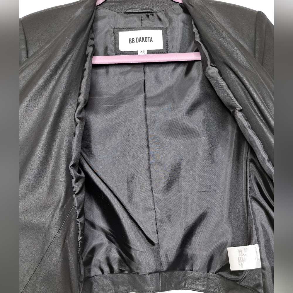 B.B Dakota Women's Brycon Black Leather Open Front Drape Jacket Size XS NWOT - Picture 14 of 16